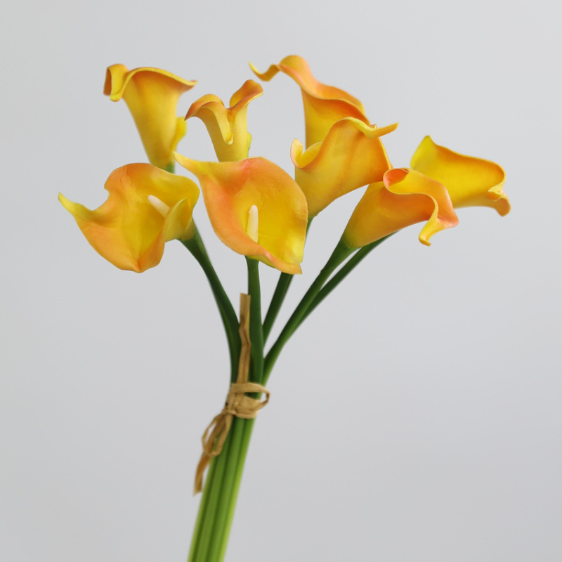 Μπουκέτο τεχνητών λουλουδιών PU με μίνι Calla lily, 8 στελέχη, διακοσμητικό για γάμους και οικιακή διακόσμηση