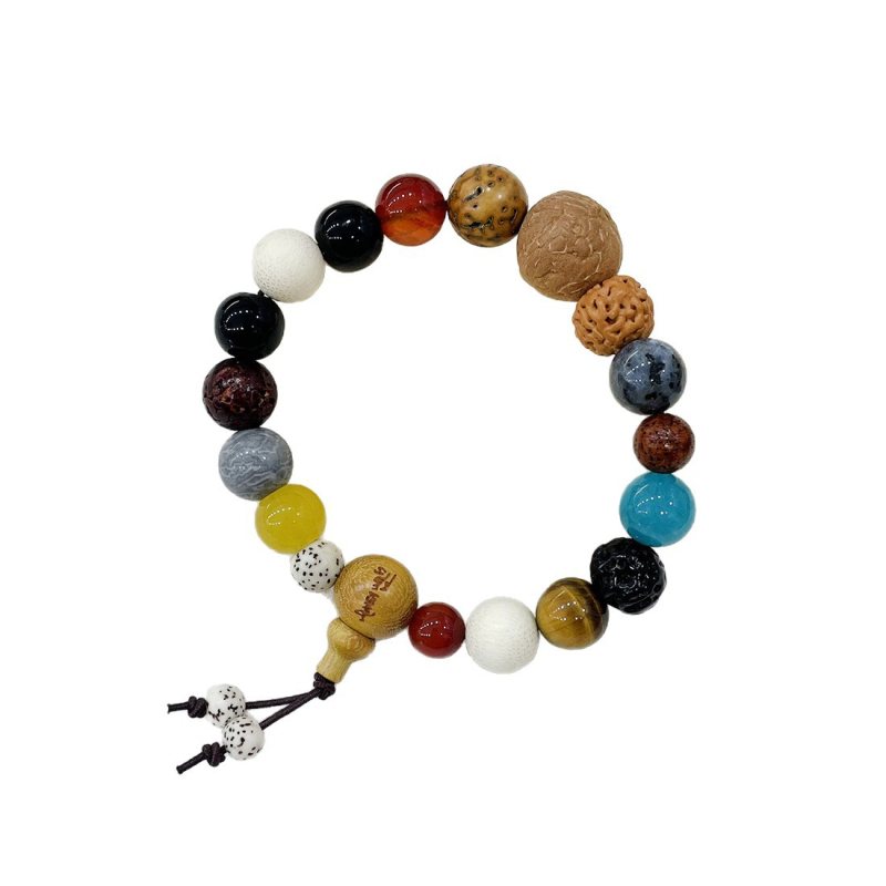 Brățară Bodhi naturală cu 18 mărgele, unisex, stil etnic