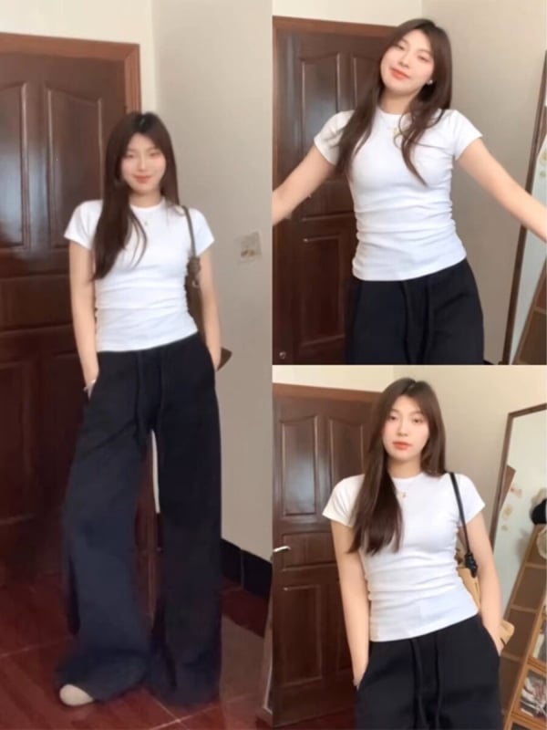 Plus-size γυναικείο T-shirt με κοντά μανίκια για καλοκαίρι, εφαρμοστό στυλ, στρογγυλή λαιμόκοψη, casual και ευπροσάρμοστο τοπ
