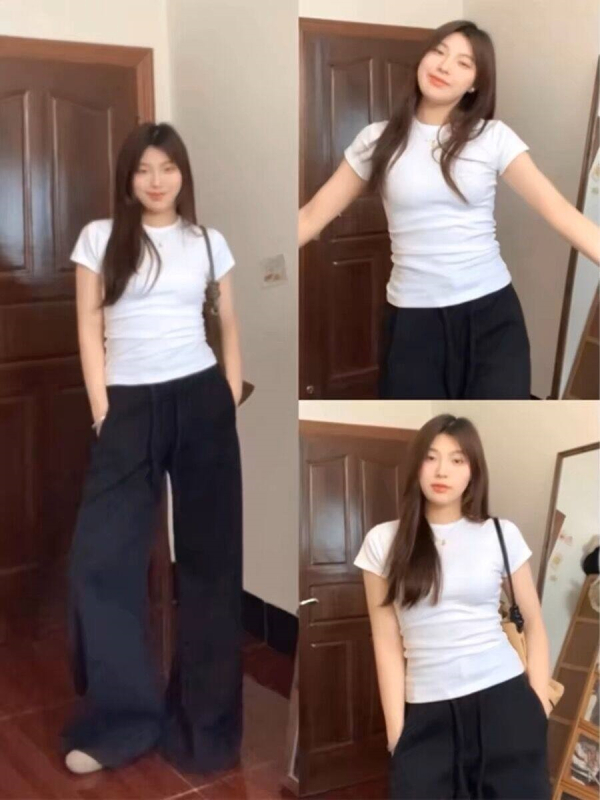 Plus-size γυναικείο T-shirt με κοντά μανίκια για καλοκαίρι, εφαρμοστό στυλ, στρογγυλή λαιμόκοψη, casual και ευπροσάρμοστο τοπ