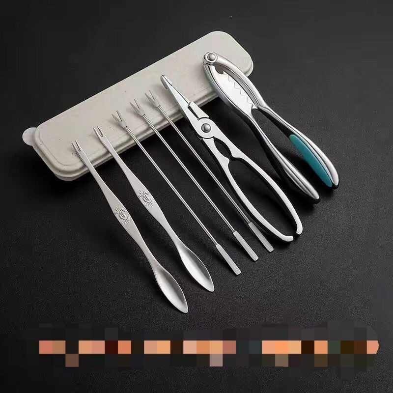 Set de instrumente pentru crab din oțel inoxidabil, set de 8 piese pentru consumul de crab, include ac pentru crab și clești pentru crab