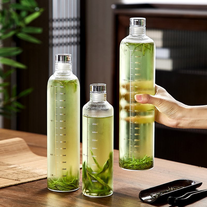 Hideg tea palack, boroszilikát üvegből, 500 ml, hordozható, zárható, ideális hideg teához és hideg vízhez