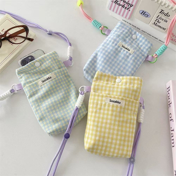 Geantă crossbody pentru telefon, din țesătură în carouri, în nuanțe macarons