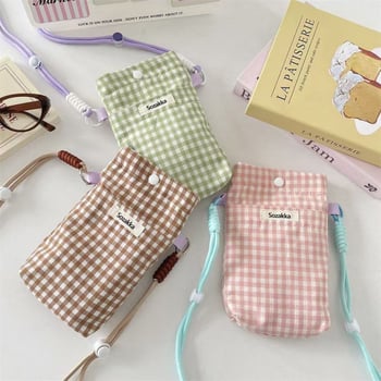 Geantă crossbody pentru telefon, din țesătură în carouri, în nuanțe macarons
