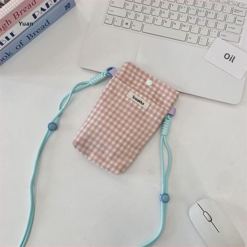 Geantă crossbody pentru telefon, din țesătură în carouri, în nuanțe macarons