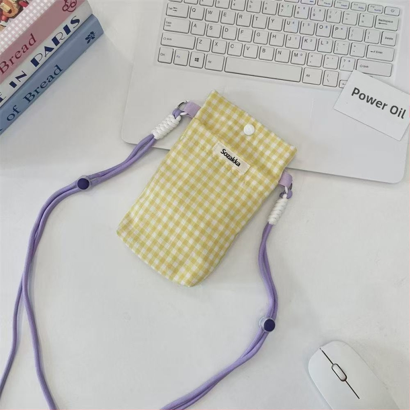 Geantă crossbody pentru telefon, din țesătură în carouri, în nuanțe macarons
