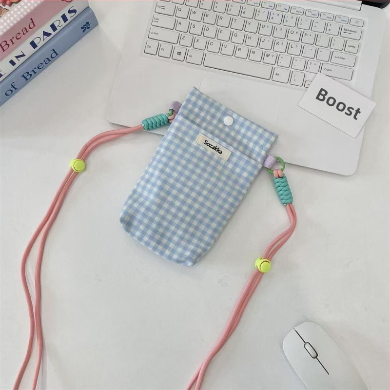 Geantă crossbody pentru telefon, din țesătură în carouri, în nuanțe macarons