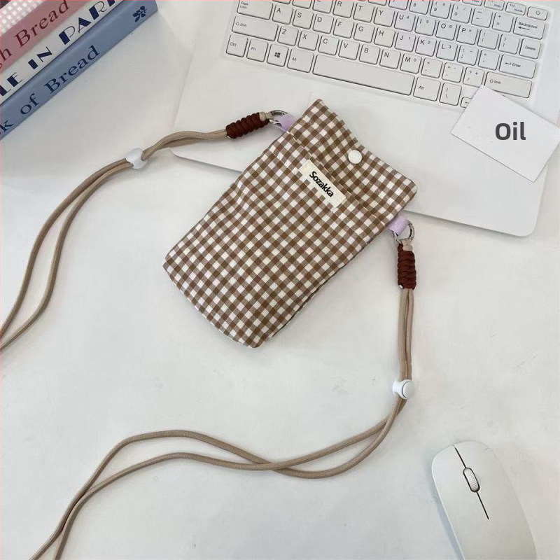 Geantă crossbody pentru telefon, din țesătură în carouri, în nuanțe macarons