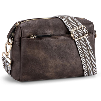 Μικρή γυναικεία τσάντα crossbody με τρία φερμουάρ, PU δερμάτινη τσάντα για κινητό και πολύχρωμο ιμάντα στον ώμο