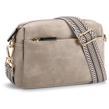 Μικρή γυναικεία τσάντα crossbody με τρία φερμουάρ, PU δερμάτινη τσάντα για κινητό και πολύχρωμο ιμάντα στον ώμο