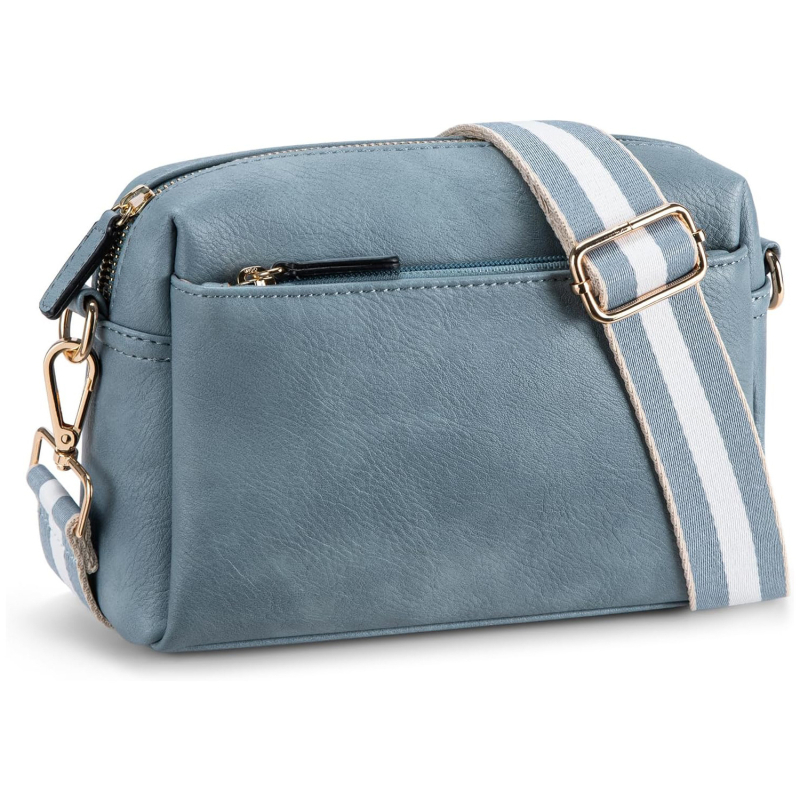 Μικρή γυναικεία τσάντα crossbody με τρία φερμουάρ, PU δερμάτινη τσάντα για κινητό και πολύχρωμο ιμάντα στον ώμο