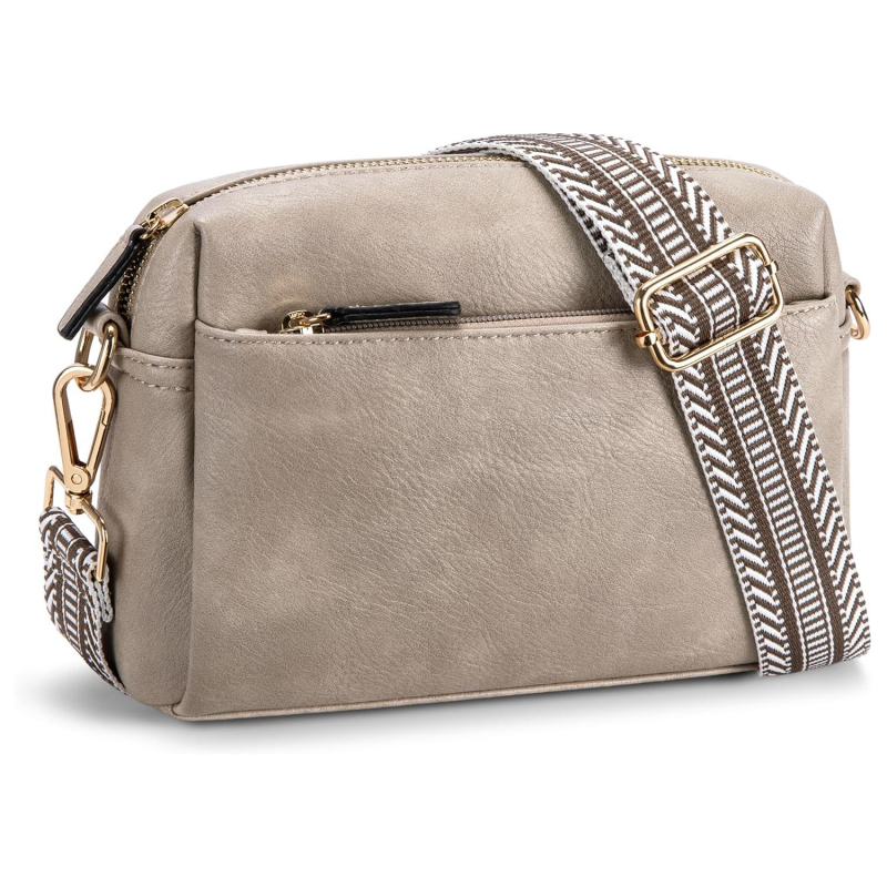 Μικρή γυναικεία τσάντα crossbody με τρία φερμουάρ, PU δερμάτινη τσάντα για κινητό και πολύχρωμο ιμάντα στον ώμο
