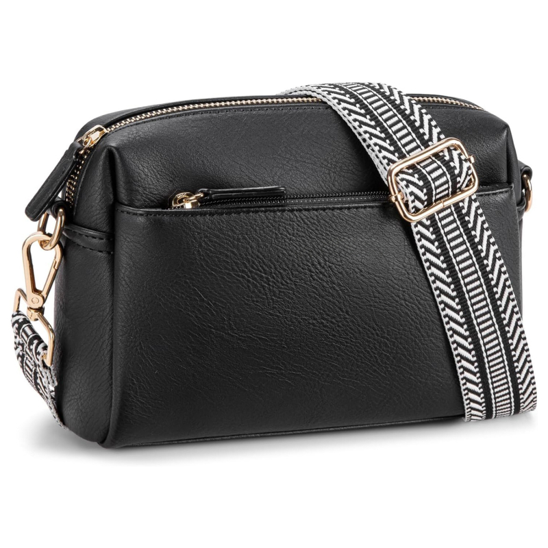 Μικρή γυναικεία τσάντα crossbody με τρία φερμουάρ, PU δερμάτινη τσάντα για κινητό και πολύχρωμο ιμάντα στον ώμο