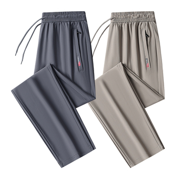 2026 Ανδρικά casual παντελόνια Ice Silk για το καλοκαίρι, λεπτά, ελαστικά, ίσια γραμμή, γρήγορο στέγνωμα, άνετη εφαρμογή, μεγάλου μεγέθους, με φερμουάρ στους αστραγάλους