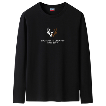 Ανδρική μακρυμάνικη βαμβακερή T‑shirt, με στρογγυλή λαιμόκοψη, χαλαρή γραμμή, μεγάλο μέγεθος, άνοιξη–φθινόπωρο 2025