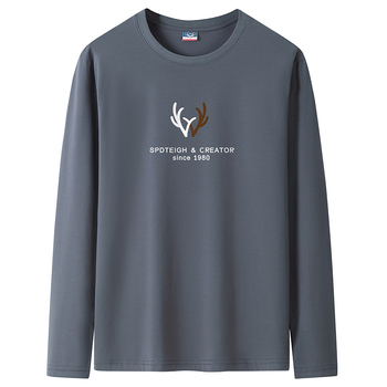 Ανδρική μακρυμάνικη βαμβακερή T‑shirt, με στρογγυλή λαιμόκοψη, χαλαρή γραμμή, μεγάλο μέγεθος, άνοιξη–φθινόπωρο 2025