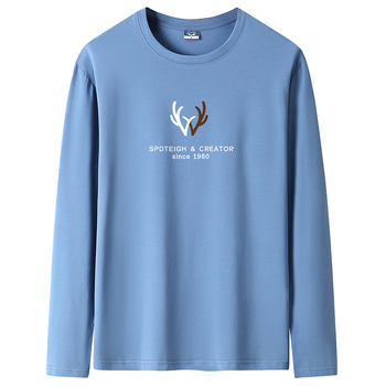 Ανδρική μακρυμάνικη βαμβακερή T‑shirt, με στρογγυλή λαιμόκοψη, χαλαρή γραμμή, μεγάλο μέγεθος, άνοιξη–φθινόπωρο 2025
