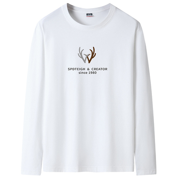 Ανδρική μακρυμάνικη βαμβακερή T‑shirt, με στρογγυλή λαιμόκοψη, χαλαρή γραμμή, μεγάλο μέγεθος, άνοιξη–φθινόπωρο 2025