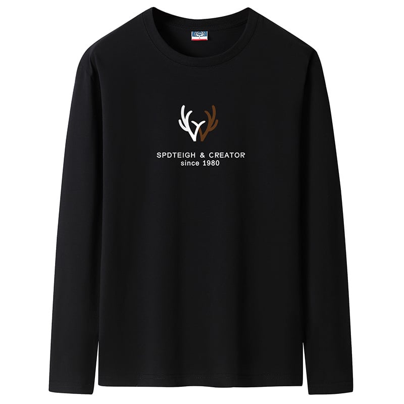 Ανδρική μακρυμάνικη βαμβακερή T‑shirt, με στρογγυλή λαιμόκοψη, χαλαρή γραμμή, μεγάλο μέγεθος, άνοιξη–φθινόπωρο 2025
