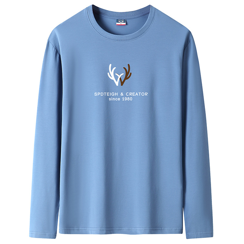 Ανδρική μακρυμάνικη βαμβακερή T‑shirt, με στρογγυλή λαιμόκοψη, χαλαρή γραμμή, μεγάλο μέγεθος, άνοιξη–φθινόπωρο 2025