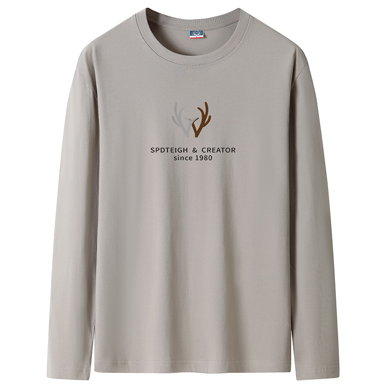 Ανδρική μακρυμάνικη βαμβακερή T‑shirt, με στρογγυλή λαιμόκοψη, χαλαρή γραμμή, μεγάλο μέγεθος, άνοιξη–φθινόπωρο 2025