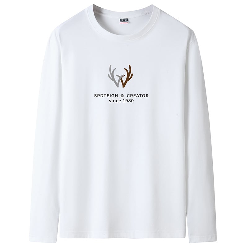 Ανδρική μακρυμάνικη βαμβακερή T‑shirt, με στρογγυλή λαιμόκοψη, χαλαρή γραμμή, μεγάλο μέγεθος, άνοιξη–φθινόπωρο 2025