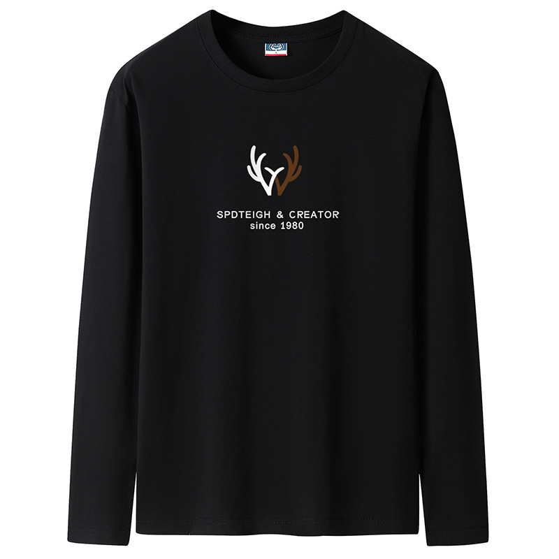 Ανδρική μακρυμάνικη βαμβακερή T‑shirt, με στρογγυλή λαιμόκοψη, χαλαρή γραμμή, μεγάλο μέγεθος, άνοιξη–φθινόπωρο 2025
