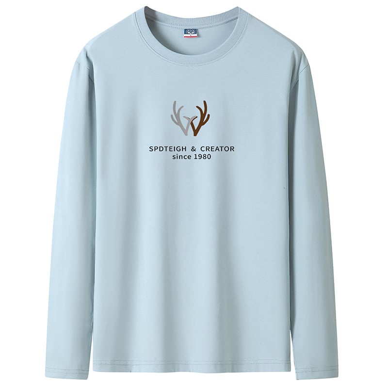Ανδρική μακρυμάνικη βαμβακερή T‑shirt, με στρογγυλή λαιμόκοψη, χαλαρή γραμμή, μεγάλο μέγεθος, άνοιξη–φθινόπωρο 2025