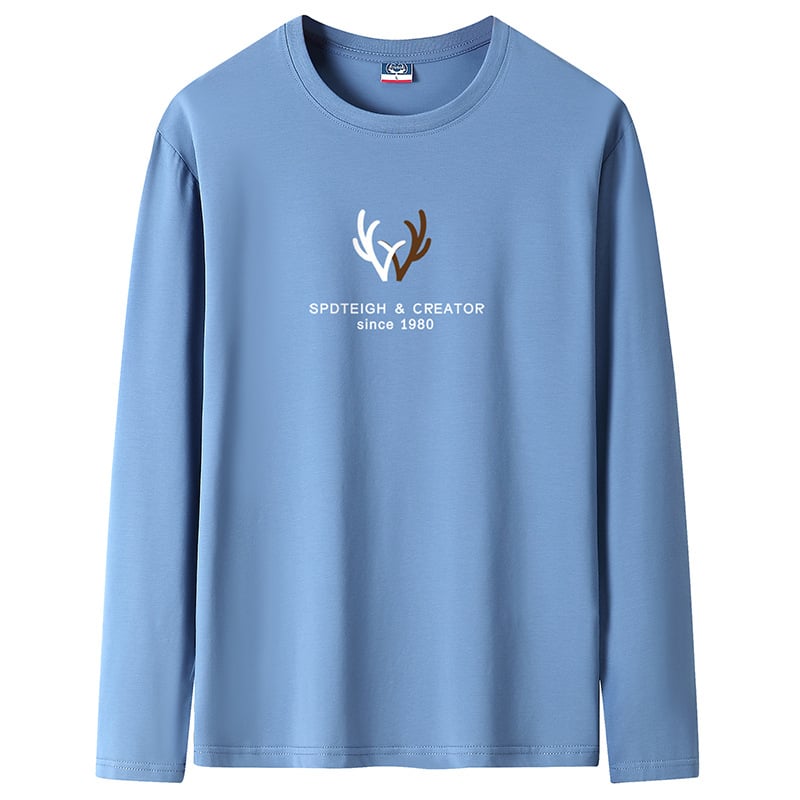 Ανδρική μακρυμάνικη βαμβακερή T‑shirt, με στρογγυλή λαιμόκοψη, χαλαρή γραμμή, μεγάλο μέγεθος, άνοιξη–φθινόπωρο 2025