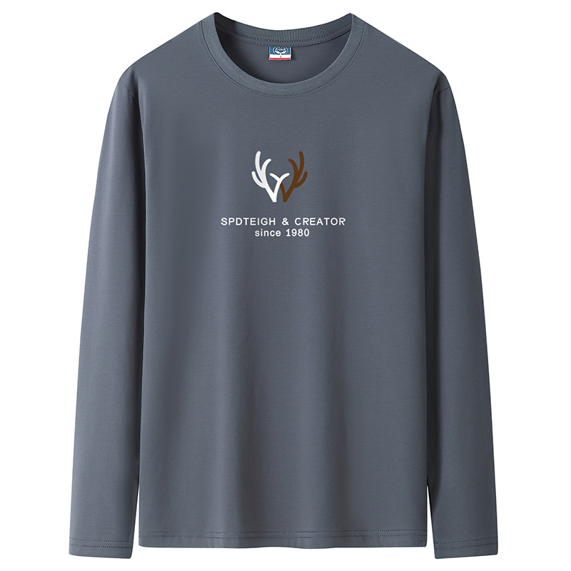 Ανδρική μακρυμάνικη βαμβακερή T‑shirt, με στρογγυλή λαιμόκοψη, χαλαρή γραμμή, μεγάλο μέγεθος, άνοιξη–φθινόπωρο 2025