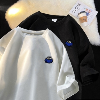 Ανδρικό κοντομάνικο T‑shirt για καλοκαίρι, βαριά ύφανση, αμερικάνικο street style, φαρδιά γραμμή, μεγάλο μέγεθος