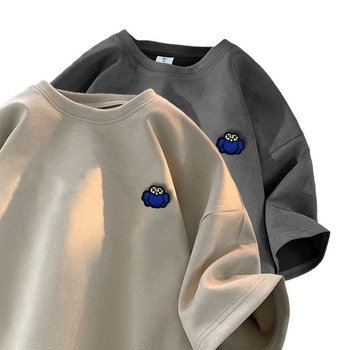 Ανδρικό κοντομάνικο T‑shirt για καλοκαίρι, βαριά ύφανση, αμερικάνικο street style, φαρδιά γραμμή, μεγάλο μέγεθος