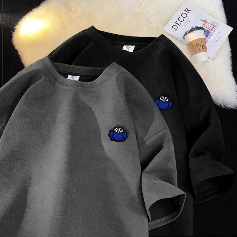 Ανδρικό κοντομάνικο T‑shirt για καλοκαίρι, βαριά ύφανση, αμερικάνικο street style, φαρδιά γραμμή, μεγάλο μέγεθος