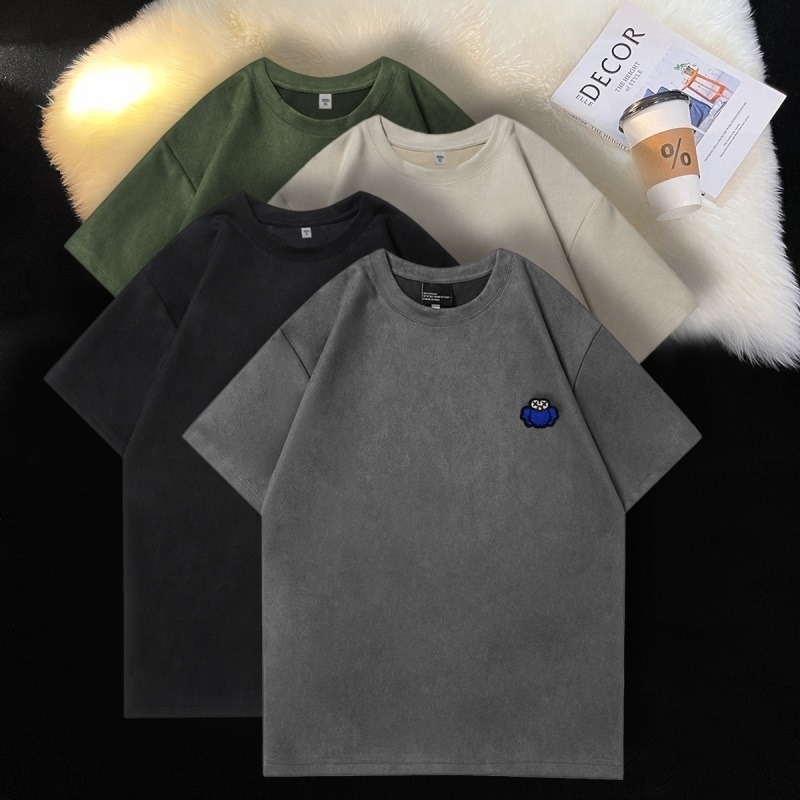 Ανδρικό κοντομάνικο T‑shirt για καλοκαίρι, βαριά ύφανση, αμερικάνικο street style, φαρδιά γραμμή, μεγάλο μέγεθος