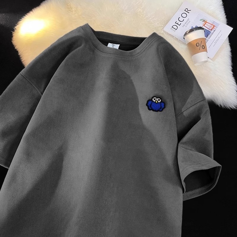Ανδρικό κοντομάνικο T‑shirt για καλοκαίρι, βαριά ύφανση, αμερικάνικο street style, φαρδιά γραμμή, μεγάλο μέγεθος