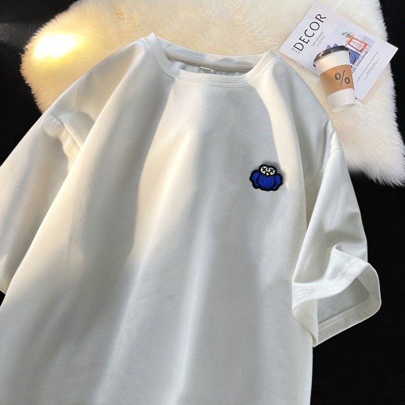 Ανδρικό κοντομάνικο T‑shirt για καλοκαίρι, βαριά ύφανση, αμερικάνικο street style, φαρδιά γραμμή, μεγάλο μέγεθος