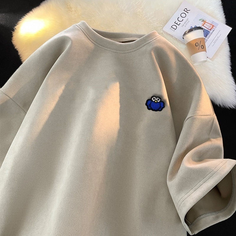 Ανδρικό κοντομάνικο T‑shirt για καλοκαίρι, βαριά ύφανση, αμερικάνικο street style, φαρδιά γραμμή, μεγάλο μέγεθος