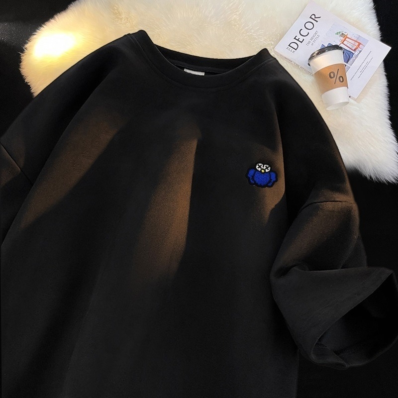Ανδρικό κοντομάνικο T‑shirt για καλοκαίρι, βαριά ύφανση, αμερικάνικο street style, φαρδιά γραμμή, μεγάλο μέγεθος