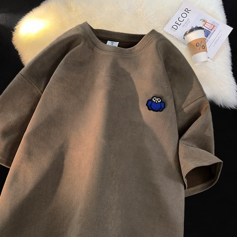 Ανδρικό κοντομάνικο T‑shirt για καλοκαίρι, βαριά ύφανση, αμερικάνικο street style, φαρδιά γραμμή, μεγάλο μέγεθος