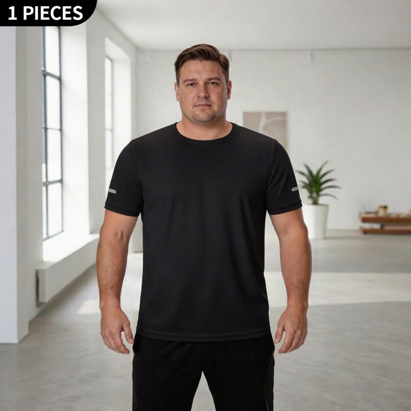 Ανδρικό κοντομάνικο T‑shirt με γρήγορο στέγνωμα, χαλαρή γραμμή, μονόχρωμο, καλοκαιρινό αθλητικό