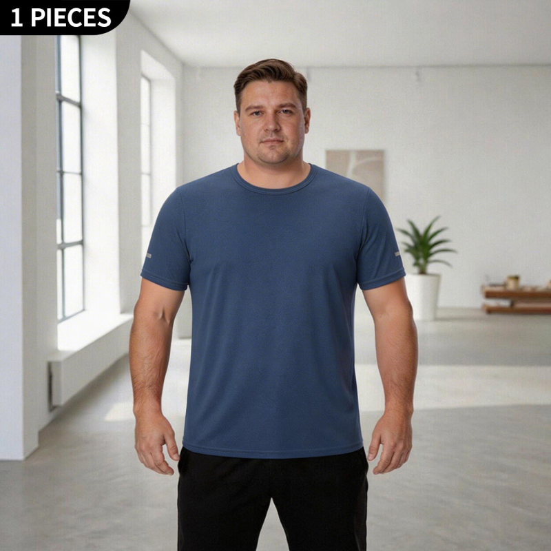 Ανδρικό κοντομάνικο T‑shirt με γρήγορο στέγνωμα, χαλαρή γραμμή, μονόχρωμο, καλοκαιρινό αθλητικό
