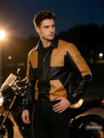 Jachetă motocicletă color-block 2026 pentru primăvară-toamnă, jachetă din PU pentru bărbați cu rever