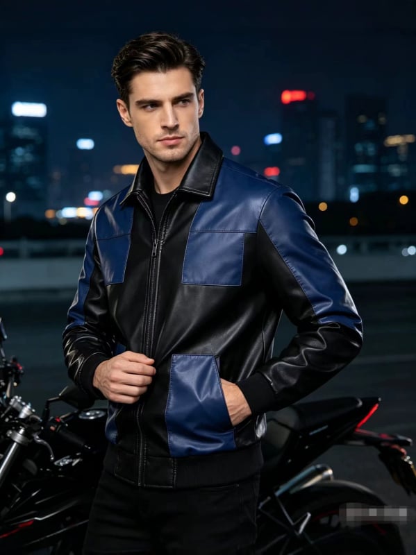 Jachetă motocicletă color-block 2026 pentru primăvară-toamnă, jachetă din PU pentru bărbați cu rever