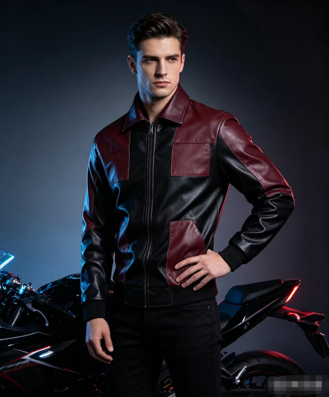 Jachetă motocicletă color-block 2026 pentru primăvară-toamnă, jachetă din PU pentru bărbați cu rever