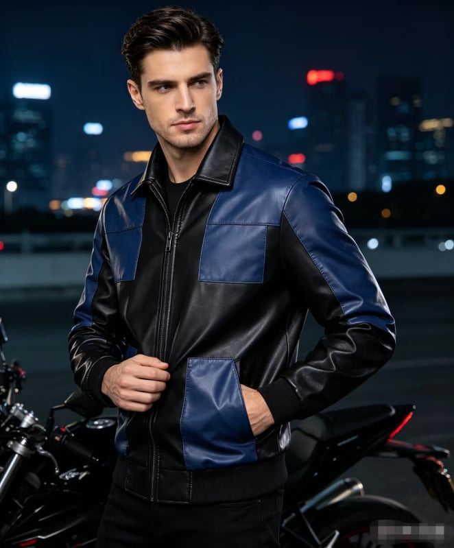 Jachetă motocicletă color-block 2026 pentru primăvară-toamnă, jachetă din PU pentru bărbați cu rever