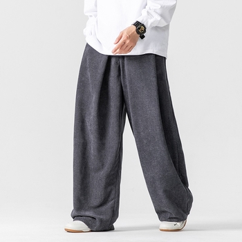 Plus-Size παντελόνια από corduroy, κινεζο-ιαπωνικού στυλ, χαλαρή γραμμή ίσια-ευρεία, casual, φθινοπωρινό-χειμερινό 2024
