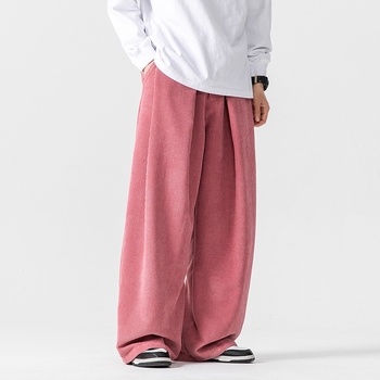 Plus-Size παντελόνια από corduroy, κινεζο-ιαπωνικού στυλ, χαλαρή γραμμή ίσια-ευρεία, casual, φθινοπωρινό-χειμερινό 2024