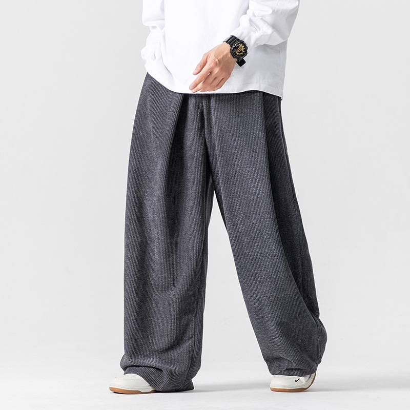 Plus-Size παντελόνια από corduroy, κινεζο-ιαπωνικού στυλ, χαλαρή γραμμή ίσια-ευρεία, casual, φθινοπωρινό-χειμερινό 2024