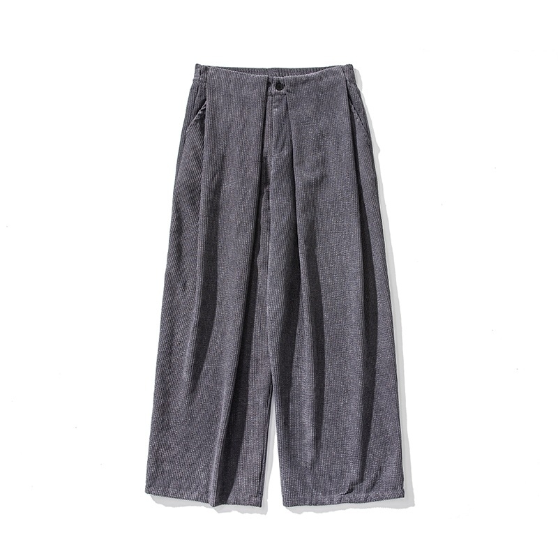 Plus-Size παντελόνια από corduroy, κινεζο-ιαπωνικού στυλ, χαλαρή γραμμή ίσια-ευρεία, casual, φθινοπωρινό-χειμερινό 2024