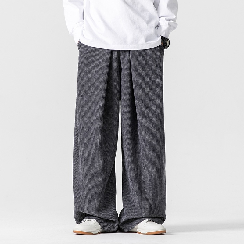 Plus-Size παντελόνια από corduroy, κινεζο-ιαπωνικού στυλ, χαλαρή γραμμή ίσια-ευρεία, casual, φθινοπωρινό-χειμερινό 2024